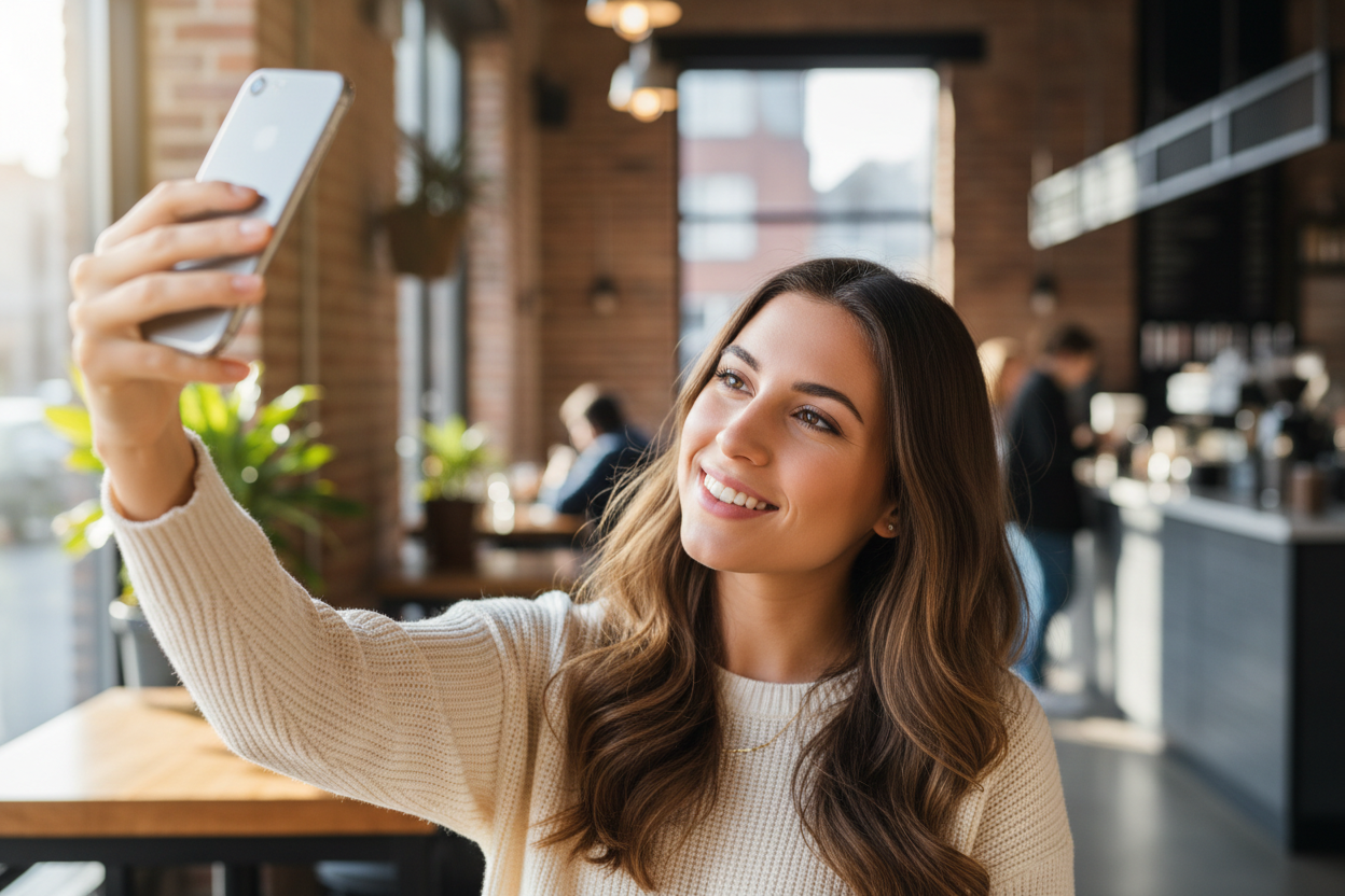 mujer haciendose un selfie