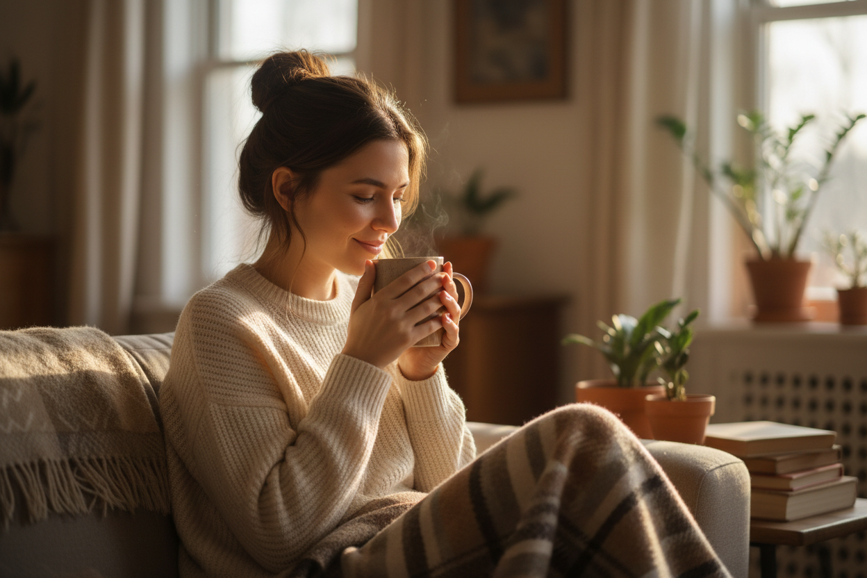 una mujer tomando algo